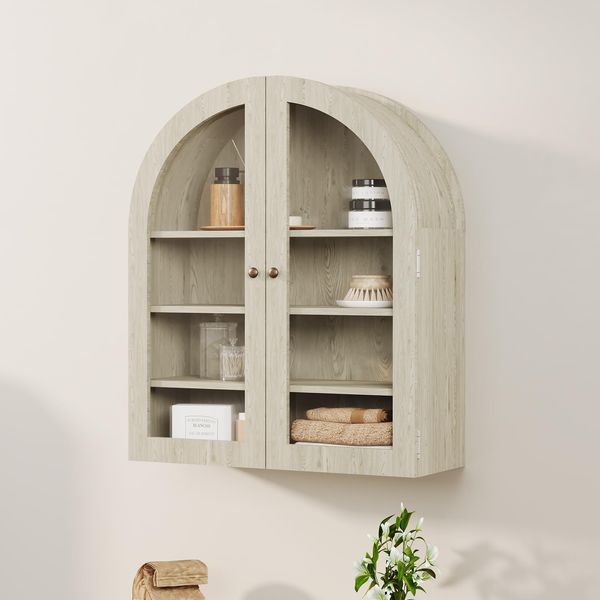 GarveeHome 4-Stöckiger Wandschrank, Badezimmerschrank Mit Acryltür Und Verstellbaren Armaturen, Medizinschrank Mit Gewölbter Oberseite, Für Badezimmer, Wohnzimmer, 61 x 23 x 70 cm