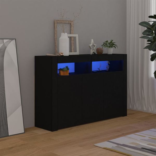 vidaXL Sideboard mit LED-Leuchten Schwarz 115,5x30x75 cm 804338