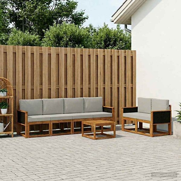 vidaXL Outdoor-Sofagarnitur mit Kissen 6 pcs Natürlich und Hellgrau 3385002