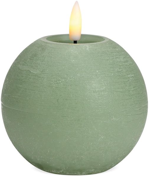 LED Kerzen Kugeln 4er Set aus Echtwachs mit Timerfunktion & inkl. Fernbedienung - Kerzen realistisch flackernde Flamme warmweiß Ø 10x9 cm - Elektrische Wachskerzen salbei als gemütliche Tischdeko