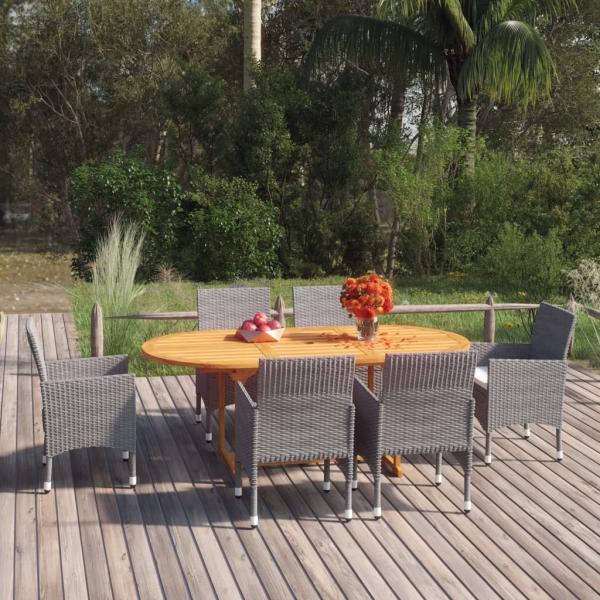 vidaXL 7-tlg. Garten-Essgruppe Poly Rattan Grau 3070752