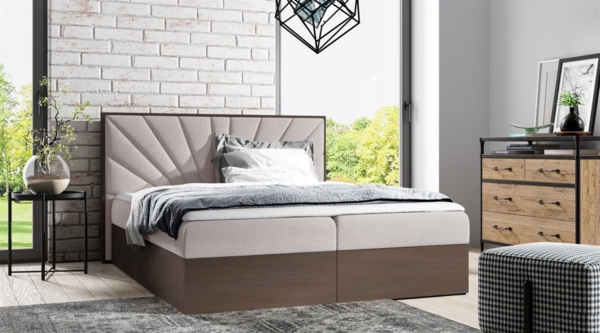 Boxspringbett Bett DAIMON 200x200 cm Dunkel Eiche Stoff Hellbeige inkl Bettkasten