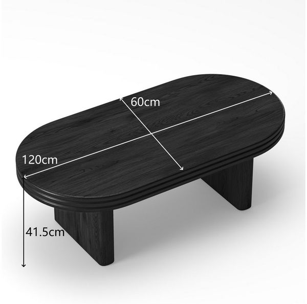 Celya Couchtisch Beistelltisch in Ovalform mit Rillenstruktur,Holz-Cocktailtisch (für Wohnzimmer, Schlafzimmer und Büro), Kaffeetisch,Sofatisch,60cmDx120cmBx41,5H,Schwarz