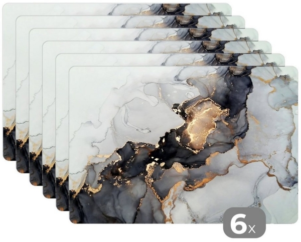 MuchoWow Platzset Schwarz - Marmor - Luxus - Gold, (6-St), Platzsets, Tischset, Abwaschbar, Tischsets, Platzdeckchen