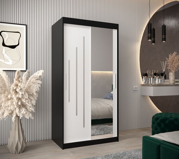 MOEBLO Schiebetürenschrank MALTESE 2 (mit Spiegel, mit/ ohne Schubladen, Schwebetürenschrank Schrank Garderobe Schiebtüren Schlafzimmer Wohnzimmerschrank) (BxHxT):100/120/150/180/200/250x200x62 cm