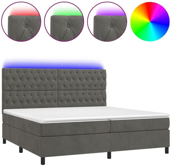 vidaXL Boxspringbett mit Matratze & LED Dunkelgrau 200x200 cm Samt, Härtegrad: H2 [3136324] Bild 2