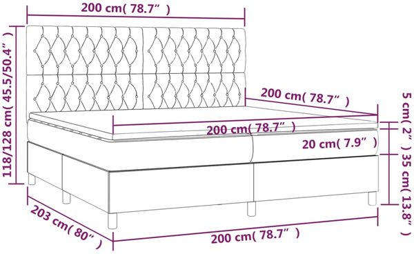 vidaXL Boxspringbett mit Matratze & LED Dunkelgrau 200x200 cm Samt, Härtegrad: H2 [3136324] Bild 8