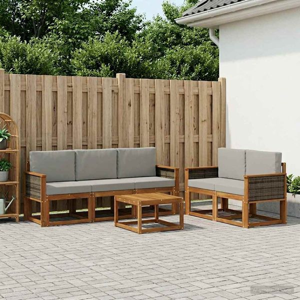 vidaXL Outdoor-Sofagarnitur mit Kissen 6 pcs Natürlich und Hellgrau 3384987