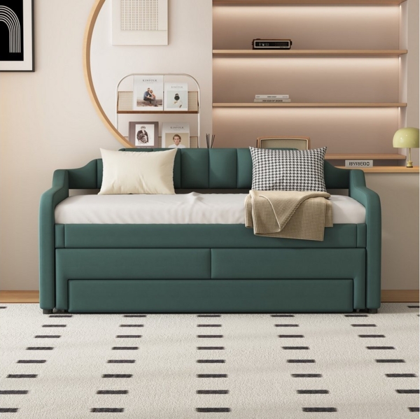 Merax Daybett, 90x200cm mit Schubladen und Ausziehbett 90x190cm, Tagesbett Schlafsofa Bild 3