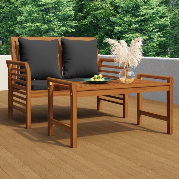 vidaXL 2-tlg. Garten-Lounge-Set mit Dunkelgrauen Kissen Massivholz 312142