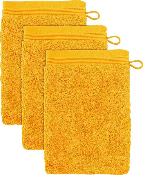 Möve Superwuschel Waschhandschuh 15x20 cm aus 100% Baumwolle, Gold 3er Set