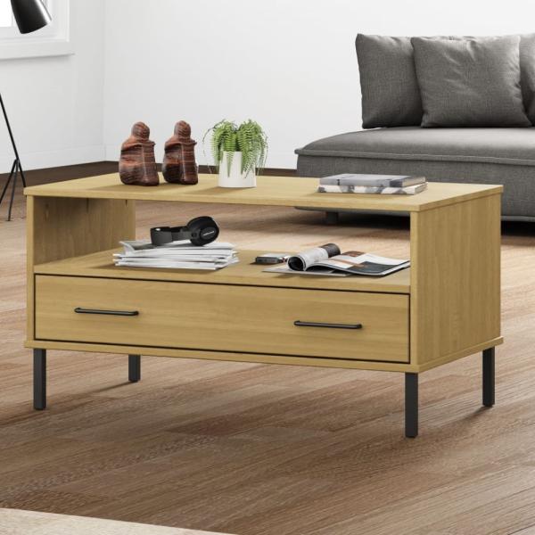 vidaXL Couchtisch OSLO mit Metallbeinen Braun 85x50x45 cm Massivholz 351033