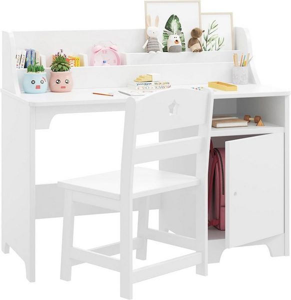GarveeMore Kinderschreibtisch mit Aufsatz und Ablagefach,hölzerner schreibtisch,Schülerschreibtisch, Computertisch Mit Ablagefächern 93x42x78cm