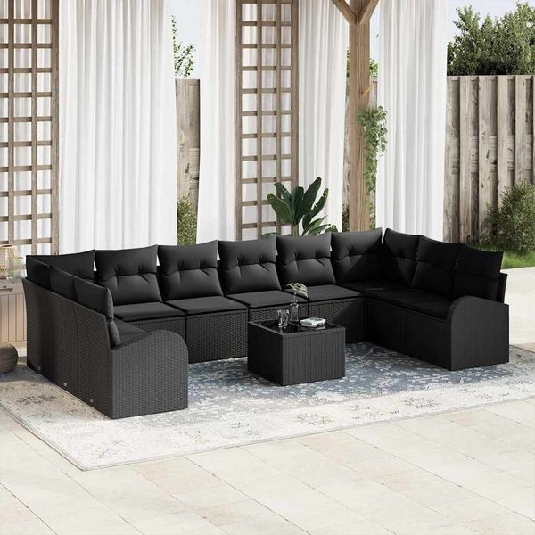 vidaXL Gartensofa-set mit Kissen 11 pcs Schwarz Poly-Rattan 3354902