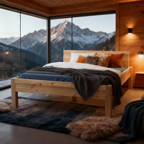 Zirbenholzbett "Alpen-Königin" 160 x 200 cm 38 cm metallfreies Zirbenbett Bett