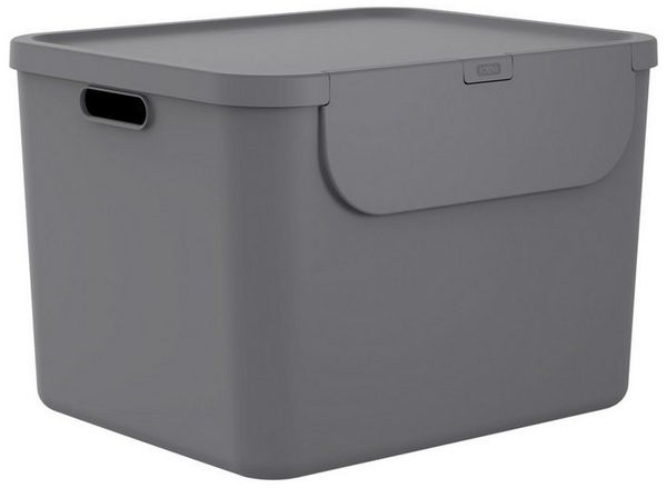 ROTHO Mülltrennsystem Albula Mülleimer 55l mit Frontklappe für die Küche – Recycling System, Behälter ideal für Mülltrennung & Recycling