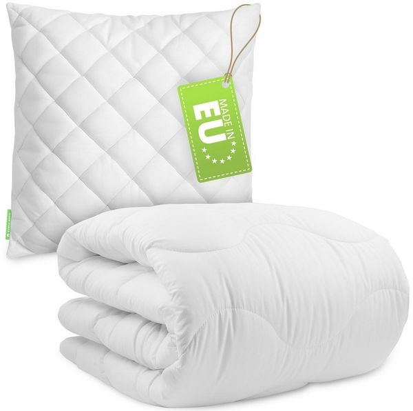 Gentle North Microfaserbettdecke + Kopfkissen Bettdecke & Kopfkissen - 2-Set Kopfkissen - Ganzjahresdecke, Füllung: 100% Polyester, Reißverschluss beim Kissen - waschbar - allergikerfreundlich