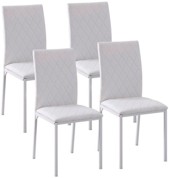 HOMCOM Esszimmerstuhl mit Rückenlehne, aus Kunstleder (Küchenstühle, 4 St), mit Metallbeinen, Fußpolster, für Esszimmer, Küche, Wohnzimmer, Weiß