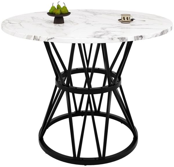 KLAM HOME Esstisch Runder Esstisch (100×100×76cm), Küchen-Esstisch, runder Couchtisch (stilvolle Tischbeine aus Metall, Tischplatte aus MDF-Marmor, Gold), geeignet für Esszimmer, Wohnzimmer