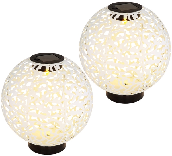 2x LED Solarleuchte, Kugel Geflecht, Betonoptik, 20 cm