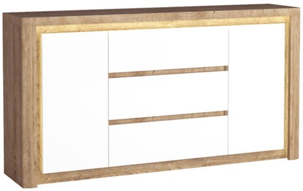 Kommode Livinio Sideboard 184x40,5x97,5cm Ribbeck Eiche weiß Hochglanz inkl. LED