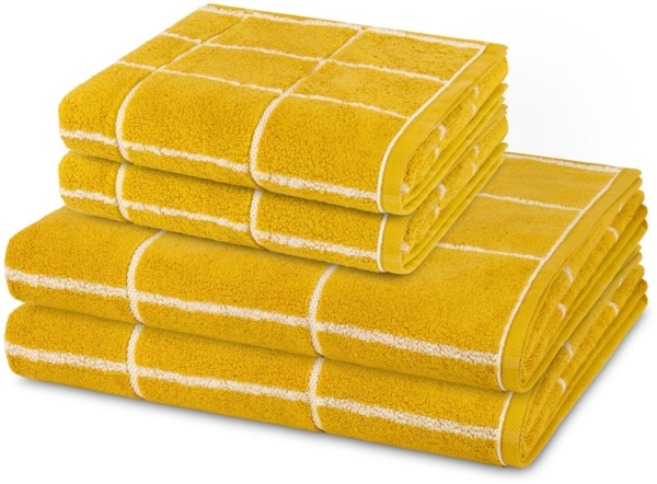 Ross Sensual Skin Karo 4 tlg. Frottier-Set - 2 X Handtuch (50 X 100cm), 2 X Duschtuch (75 X 140cm) - 500 - Senf