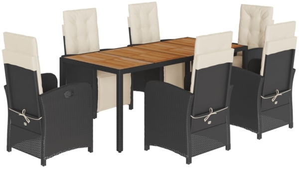 vidaXL 7-tlg. Garten-Essgruppe mit Kissen Schwarz Poly Rattan 3212472