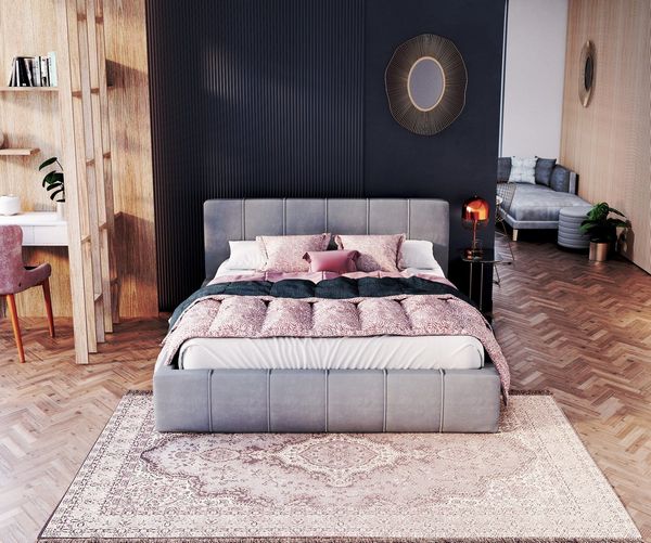 thematys Polsterbett Bett aus Velours Stauraumbett - TOPSELLER - MADE IN EU - (verfügbar 90x200 120x200 140x200 160x200 180x200cm, Bettrahmen, Bett, Optional mit Matratze bestellbar, mit großen gepolsterten Kopfteil, mit Bettkasten zum aufklappen), Met...