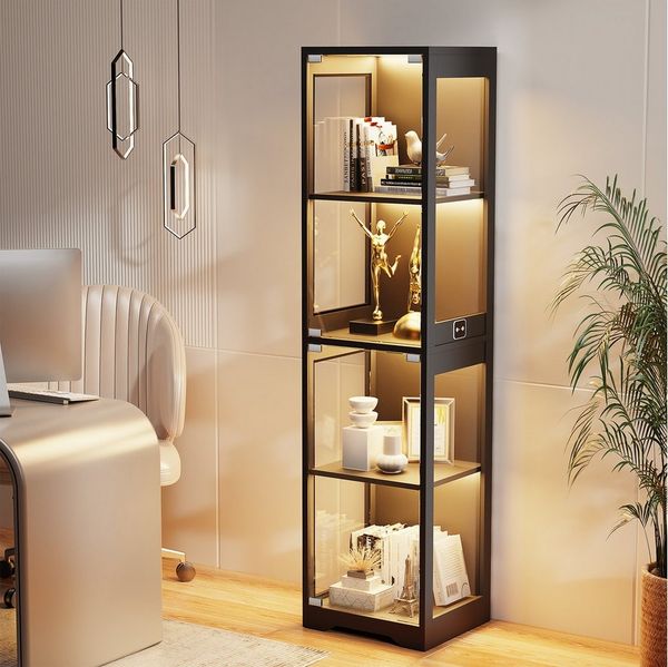 BROTTAR Glasvitrine Ausstellungsschrank mit Glastür, 4-stufiger Kuriosekabinett (1-St) Helligkeitsregelung, einfacher Aufbau mit Kippschutz