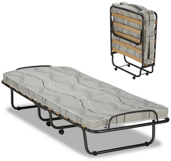 KHG Gästebett klappbares Metallbett stabil auf Rollen für Erwachsene & Kinder (leicht zu tragen und verstauen bis 90kg belastbar, 1-St) Klappbar auf Rollen inkl. Matratze