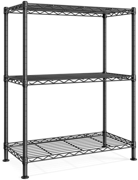 SONGMICS Regal, Metallregal, höhenverstellbare Ablagen, Aufbewahrungsregal, Standregal für Garage Schlafzimmer Wohnzimmer, 3 Ebenen, 30 x 60 x 77 cm, tintenschwarz LGR163BH01