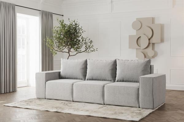 Sofa Designersofa ESTELLE 3-Sitzer in Stoff Poso Hellgrau