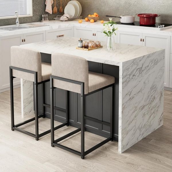 GarveeMore Barhocker 2er-Set,gepolsterte Barhocker in Tresenhöhe (63 cm),Modernes Barhocker, Tresenhocker aus Kunstleder mit Rückenlehne für Kücheninseln