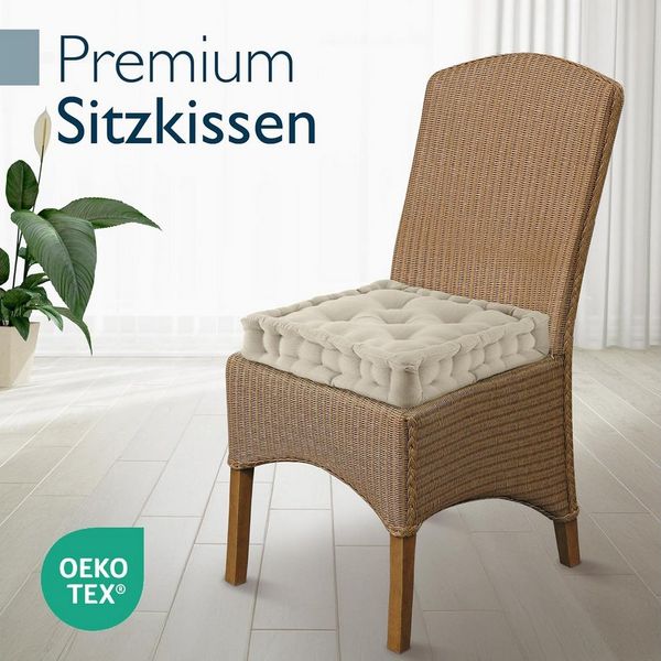 Beautissu Stuhlkissen 2er Set Bodenkissen Sitzkissen Mila, 50x50cm, Leinen, Matratzenkissen 10cm, 100% Baumwolle Stuhlkissen Indoor & Outdoor