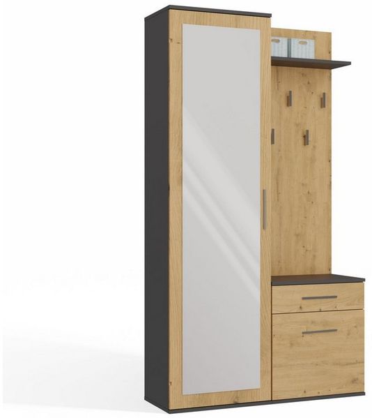 Raumhirsch Furniture Schuhschrank Garderobenschrank für Flur und Eingangsbereich (Kleiderschrank sowie Schuhschrank im SET, mit 5 Haken mit Ablage für Jacken, Taschen und Hüte) verschiedene Farben