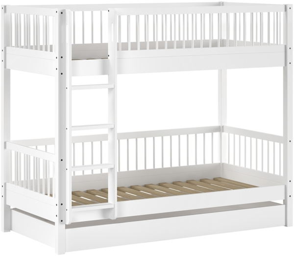 Etagenbett >Buche Massiv< in weiß lackiert - 207,5x175,4x97,5 (BxHxT) Bild 5