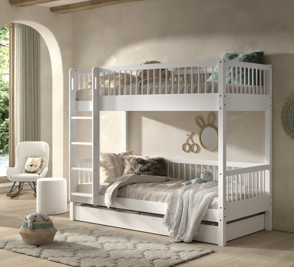 Etagenbett >Buche Massiv< in weiß lackiert - 207,5x175,4x97,5 (BxHxT) Bild 2