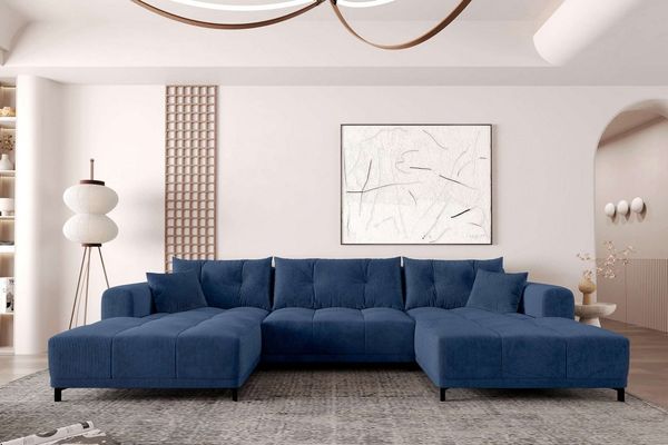 99rooms Massimo Wohnlandschaft Cordstoff POSO Blau mit Schlaffunktion Wohnung