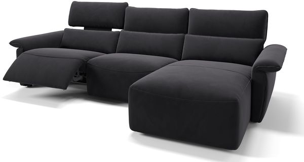 Sofanella Ecksofa Merida Stoffbezug elektrische Verstellfunktion in Schwarz