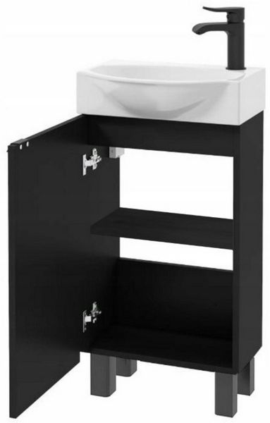 STAMAR Waschbeckenunterschrank Badmöbel Standschrank 40 cm mit Waschbecken Schwarz Unterschrank stehend Keramik-Becken kompakt schmal 22cm Tiefe