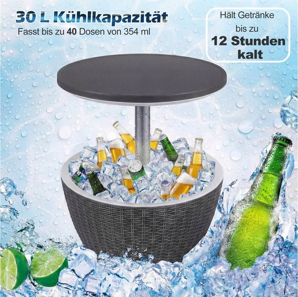 COSTWAY Gartentisch, Cool Bar höhenverstellbar, abnehmbar Deckel, bis 75kg