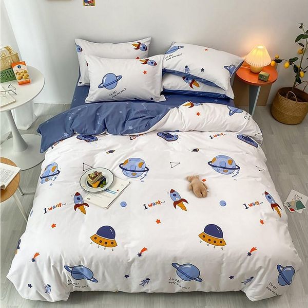 KEAYOO Bettwäsche TKLX, Baumwolle, 2 teilig, 100% Baumwolle Kinderbettwäsche mit Raumfahrzeug