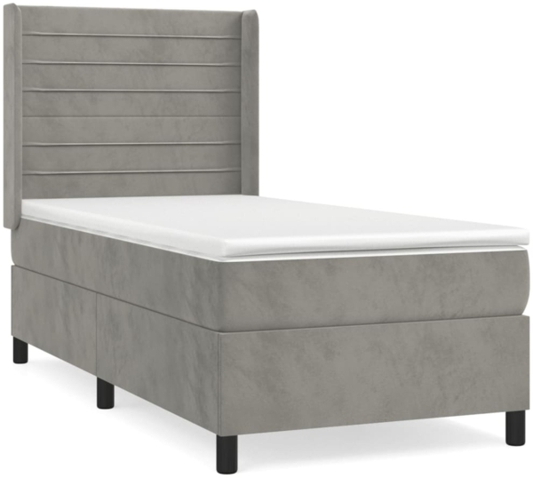 vidaXL Boxspringbett mit Matratze Hellgrau 80x200 cm Samt, Härtegrad: H2 [3132705]