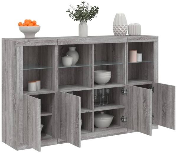 vidaXL Sideboards mit LED-Leuchten 3 Stk. Grau Sonoma Holzwerkstoff 3209119