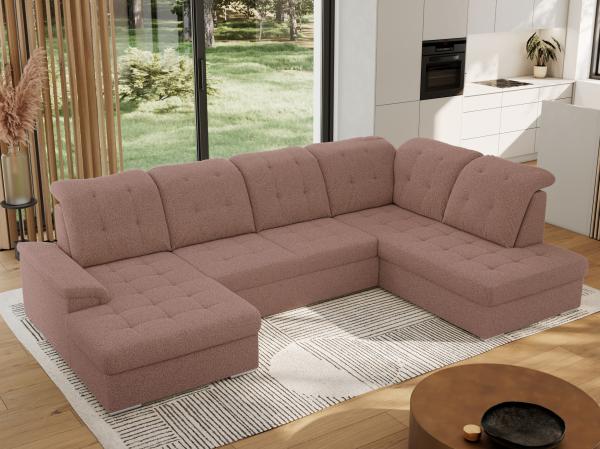 Ecksofa, Wohnzimmer U Couch, Polstersofa mit Bettkasten - MADRITO U - Rosa Boucle - Rechts