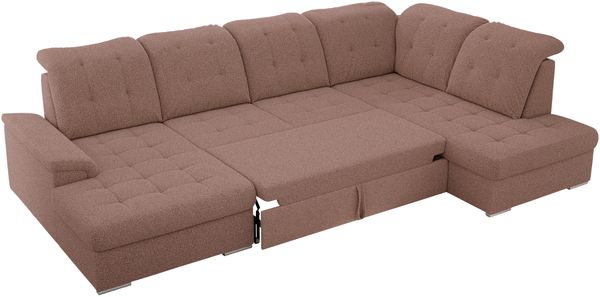 Ecksofa, Wohnzimmer U Couch, Polstersofa mit Bettkasten - MADRITO U - Rosa Boucle - Rechts Bild 7