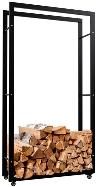 TPFLiving Kaminholzregal Turea, BxTxH:80 x 25 x 150 cm, (Vier gummierte Hartbodenrollen mit Feststellfunktion, Stabile Konstruktion mit seitlichen Querstreben), Ideal für Wohnräume, Flur, Keller oder Garage