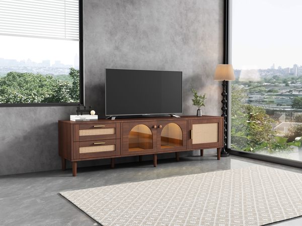 TV-Schrank 180x40x50 cm, braun, mit Rattan-Schubladen und 16-Farben-LED