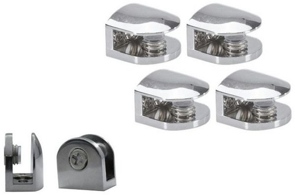 HOOZ Wandregalhalter 4er Set Regalhalter Chrom für Glas & Holzeinlagen, Set 4-tlg, für Regalböden zwischen 6 und 8 mm