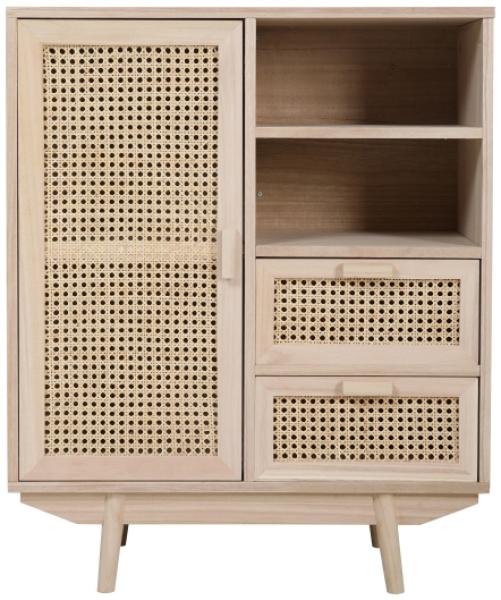 Sideboard 70 x 36 cm MDF Paulownia-Holzfurnier und Rattanfront mit viel Stauraum